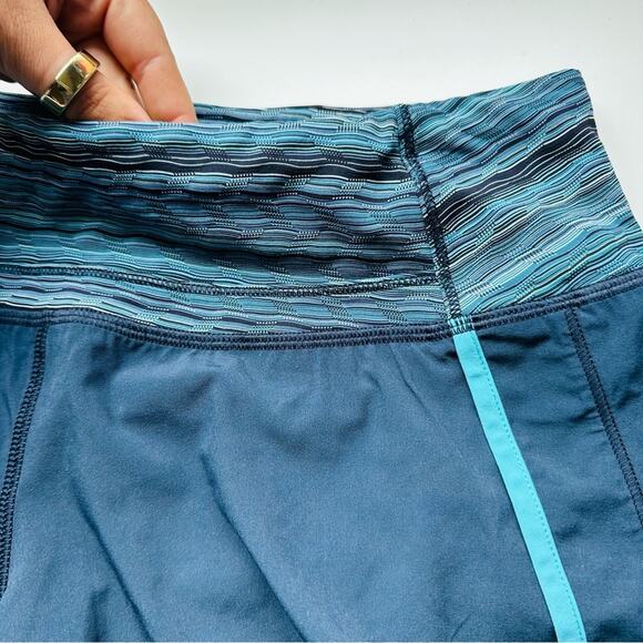 LULULEMON Navy Blue Aqua Contrast Mini Short Shorts Zip Workout Active Gym Run 6 - Picture 11 of 16